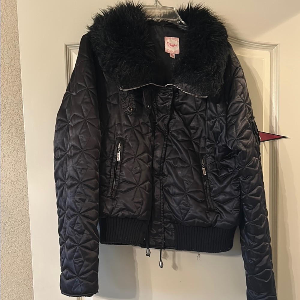 Candies Fur Collared quilted jacket